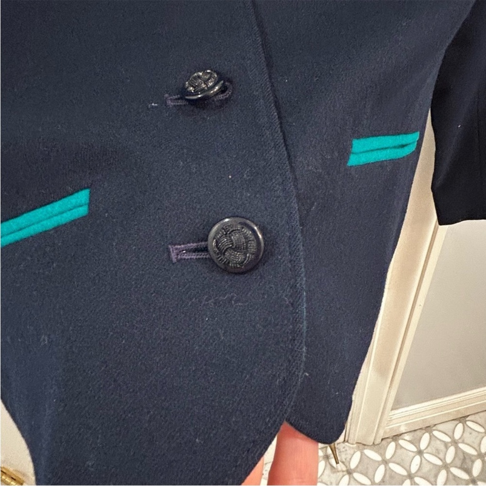 Vintage 70s Pendleton Wool Blazer Navy Teal Trim Contrast Lapel Academia Sz M - Picture 5 of 12